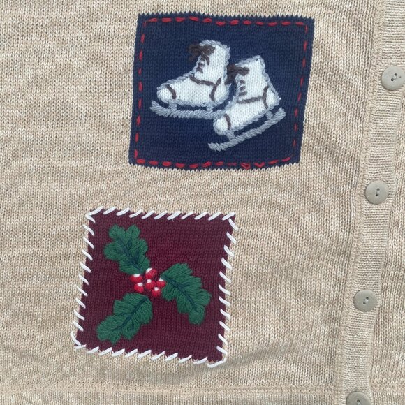 Embroidered Ugly Christmas Sweater Tan Button Grandmacore Winter Holiday-3X - Picture 3 of 10